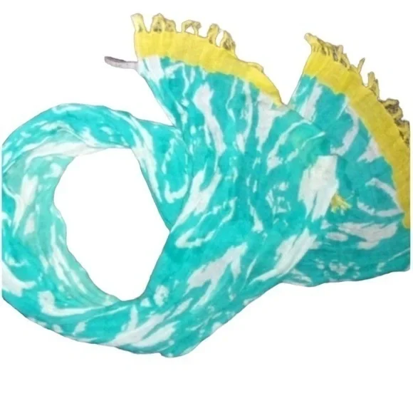 LOFT linen scarf accent pretty blue white yellow womens - Picture 1 of 5